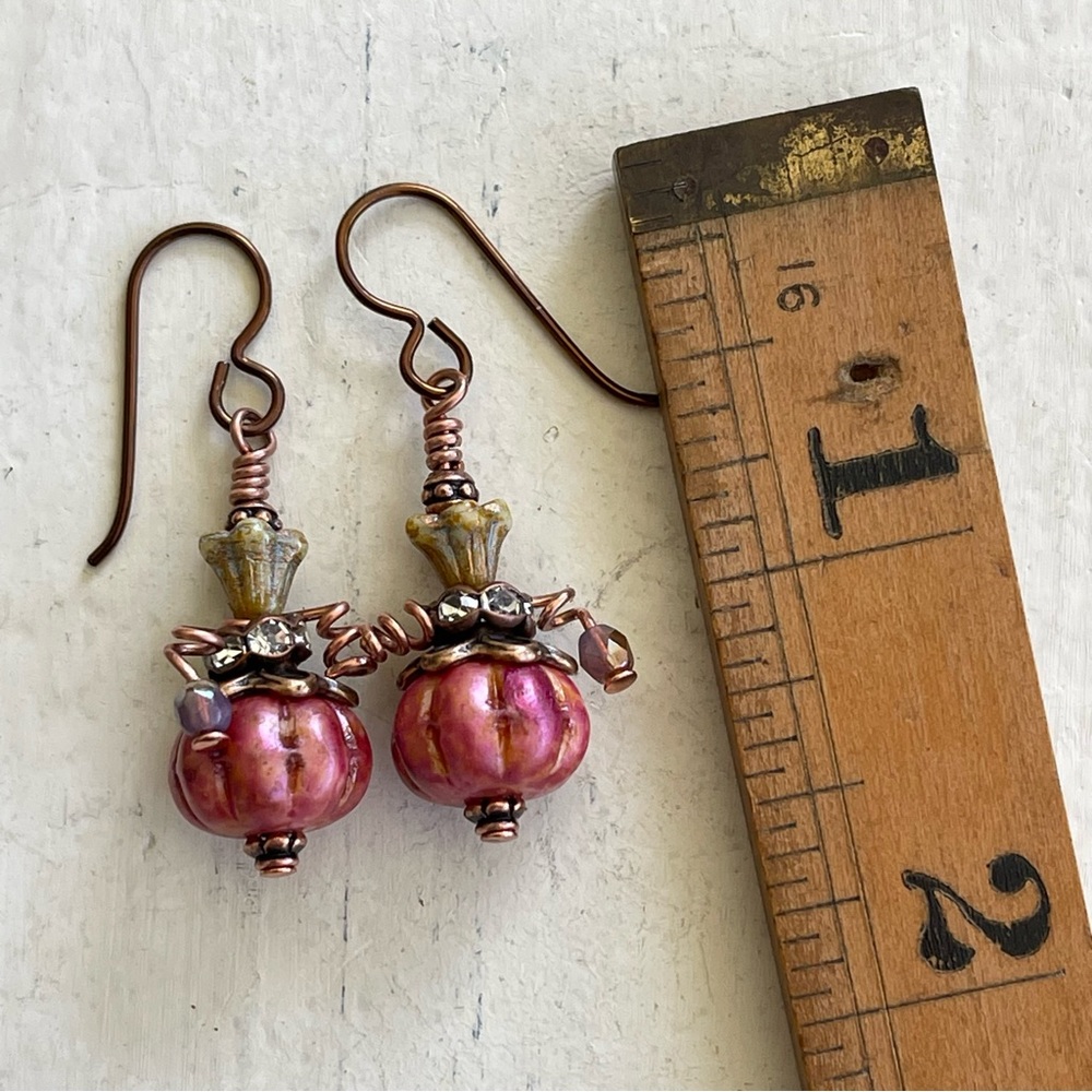 Hand Crafted “Pretty in Pink Pumpkin” Dangle Earrings - Picture 9 of 10
